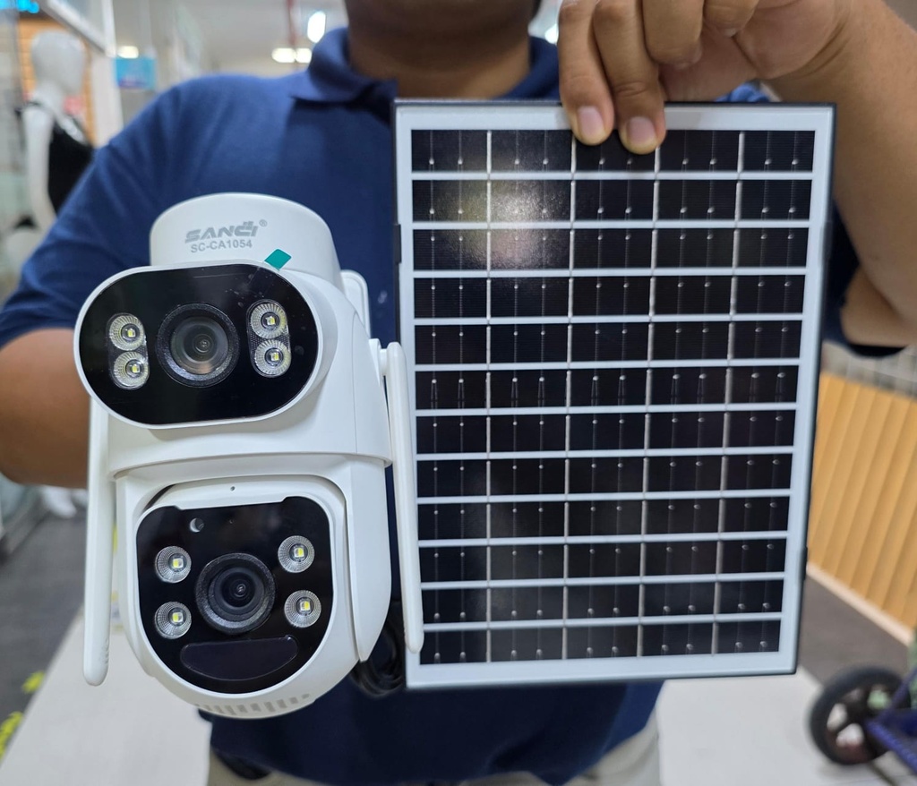 CAMARA DE DOS LENTES CON PANEL SOLAR Y CHIP PARA EXTERIORES |SC-CA1054|