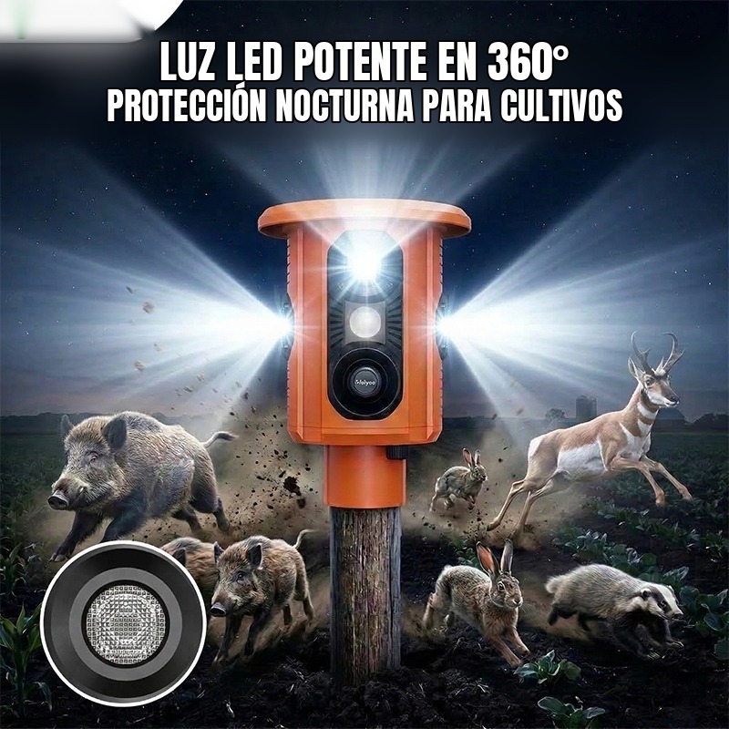 AHUYENTADOR SOLAR DE ANIMALES CON SIRENA 120 dB, ULTRASONIDO Y LUZ LED, CON SENSOR DE MOVIMIENTO |QSQ-188|