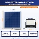 REFLECTOR SOLAR LED 128 LEDS + PANEL 20W, BATERIA LIFEPO4 10000mAh |JW-MTX-60|