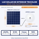 LUZ SOLAR DE INTERIOR TRICOLOR 76 LEDS + PANEL, BATERIA LIFEPO4 10000mAh |JW-XDD-40T|