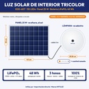 LUZ SOLAR DE INTERIOR TRICOLOR 110 LEDS + PANEL, BATERIA LIFEPO4 15000mAh |JW-XDD-60T|