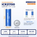 PILA RECARGABLE PKCELL 21700 LI-ION 3.7V 4000mAh REALES, PUNTA PLANA |PK-ICR21700-4000|