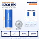 PILA RECARGABLE PKCELL 26650 LI-ION 3.7V 5000mAh REALES, PUNTA PLANA |PK-ICR26650-5000|